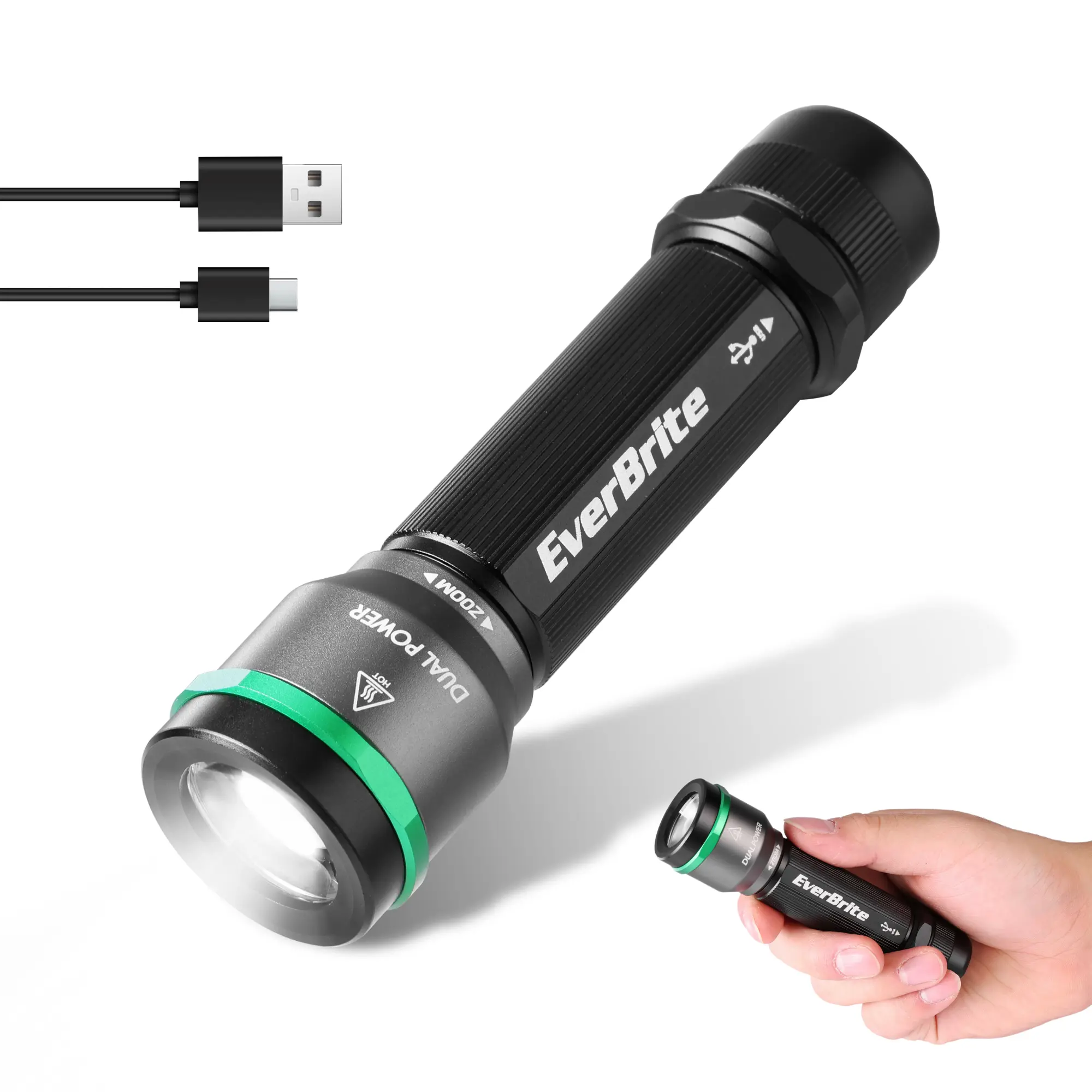 #backtoschool EverBrite 1000LM Small Flashlight, 5 Modes Zoomable Dual Power Flashlight, Mini Flashlights High Lumens, Rechargeable or AA Battery, Pocket Flashlight for Home, Emergency, Hiking, Camping