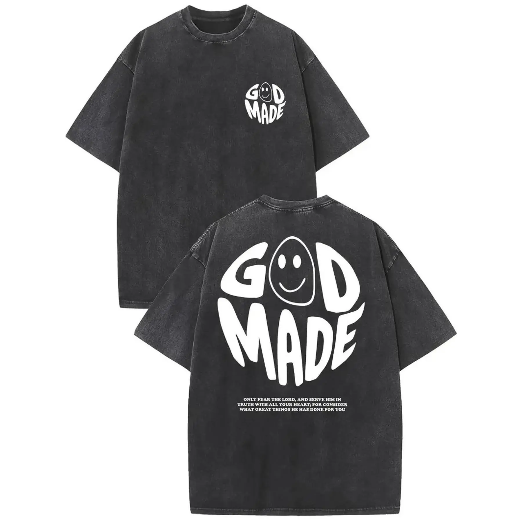 230G Double-Sided Washed, God's Work Printed T-Shirt, High-Quality Batik Cotton Retro Fashion Brand T-Shirt, Suitable Thickness for Summer T-Shirt, Holiday, Washed Cotton T-shirt, Plus Size for Men and Women, New Year Gift, Base Layer Shirt