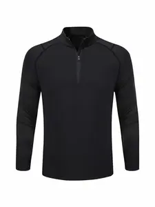 Men's Solid Zip Up Half Placket Fleece Lined Sweatshirt Top, Casual Long Sleeve Pullover for Spring & Fall, Fashion Men's Clothes for Daily Wear, Menswear, Fabric