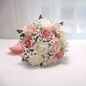 Handmade Artificial Rose Wedding Bouquet, Artificial Flowers Bouquet, Bridal Handheld Flower Arrangement Gift Decor, Long-Lasting Cross-Border Floral Decoration, Decorative Flower