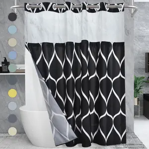 Geometric Pattern Shower Curtain, 1 Count Waterproof Double Layer Shower Bathroom Curtain, Bathroom Decoration Supplies