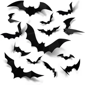 3D180PCS Bat Decorative Stickers for Halloween – 3D Black Bat Wall & Window Decals, Indoor Home Decorations, Spooky Haunted House & Party Supplies