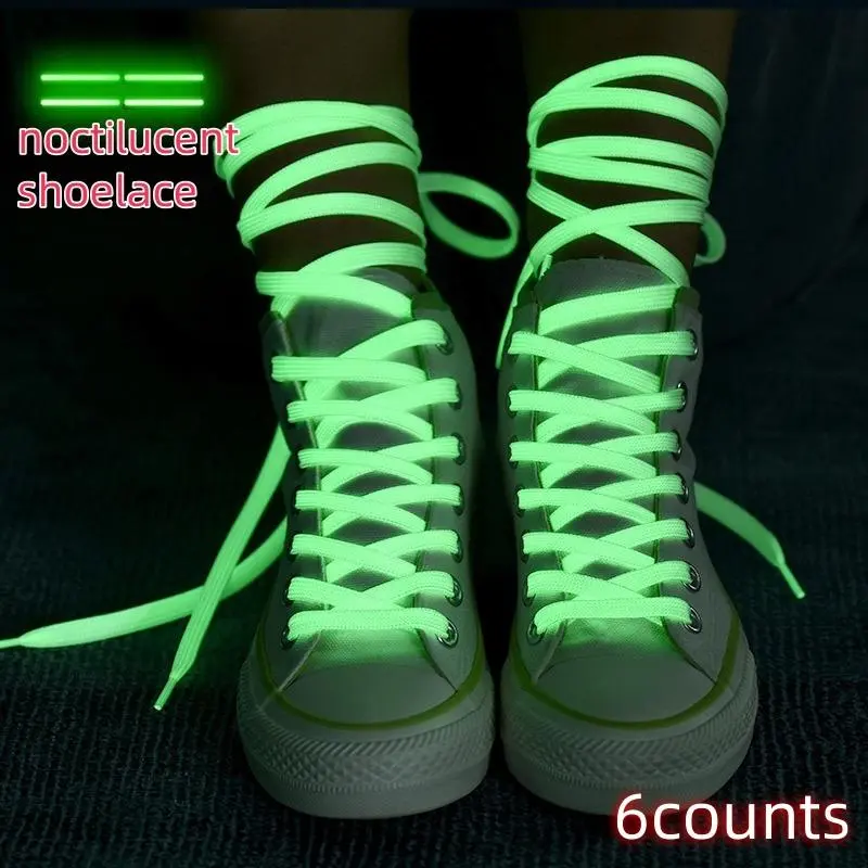Glow in The Dark Shoelaces, 6 Counts/set Colorful Fluorescent Flat Laces, Sports Shoelaces, Secure Lace Up, Perfect for Running Hiking and Cycling, Footwear