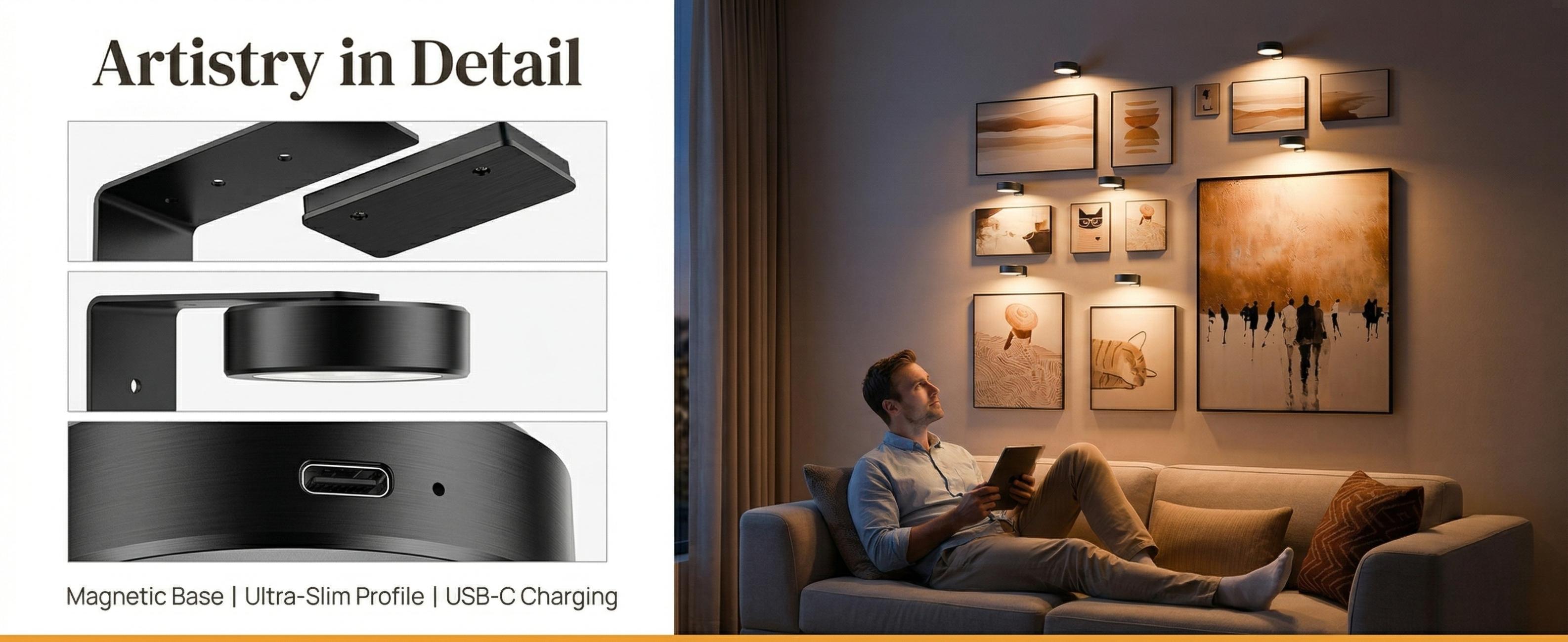 Picture Lights for Wall, 2000mAh Rechargeable Magnetic Poster Light, 3 Color Temps + 12 RGB, Remote & Timer, Art Display Lighting for Frame/Painting, Wall Decor (3 Pack) shower lamp LED