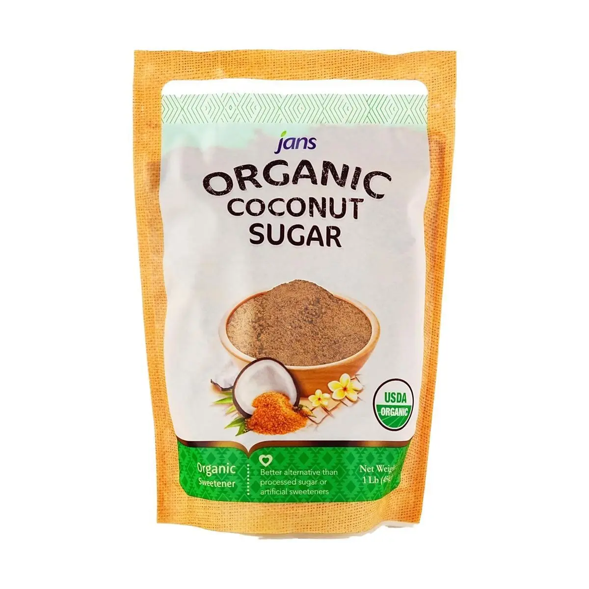 JANS Organic Coconut Sugar 16 oz - Low Glycemic Sweetener for Baking, Desserts & Coffee - Gluten Free Coconut Blossom Sugar