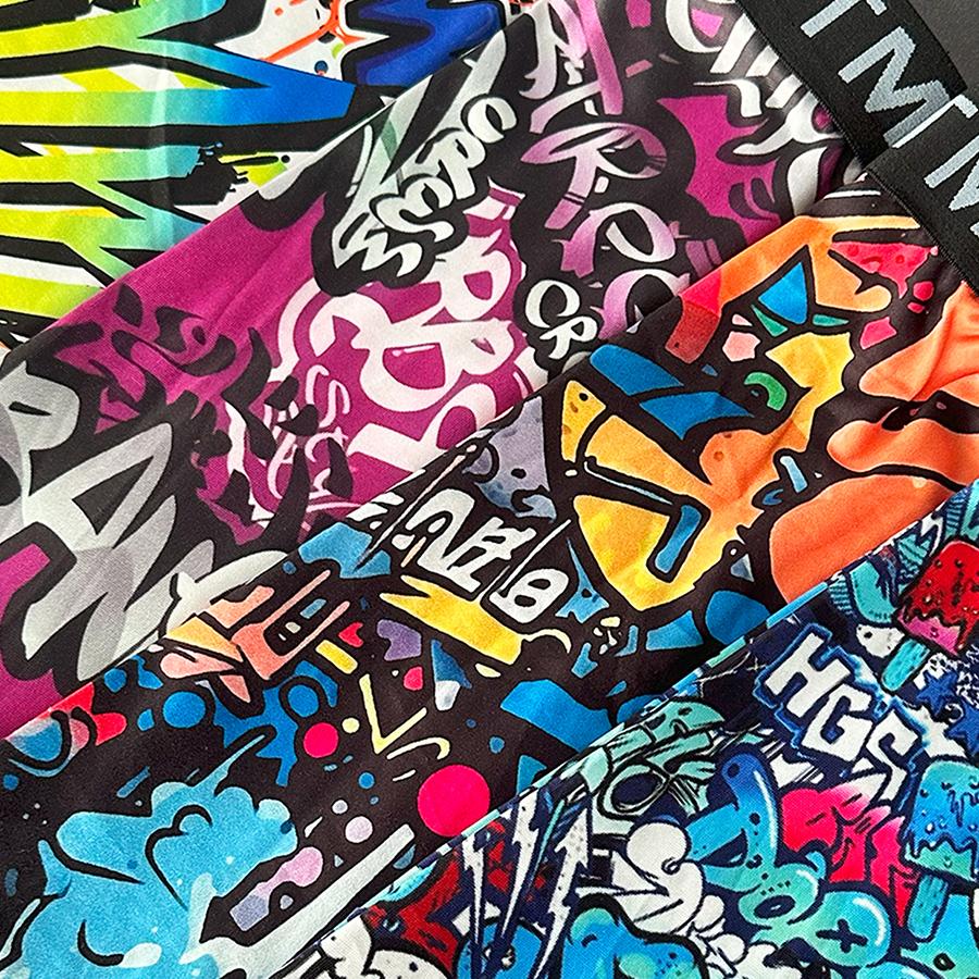 4-piece set of men's long printed boxer briefs, elastic and comfortable casual sports underwear, trendy graffiti-style prints, street style, breathable and thin fabric for sports, fitness, and daily wear Menswear Soft