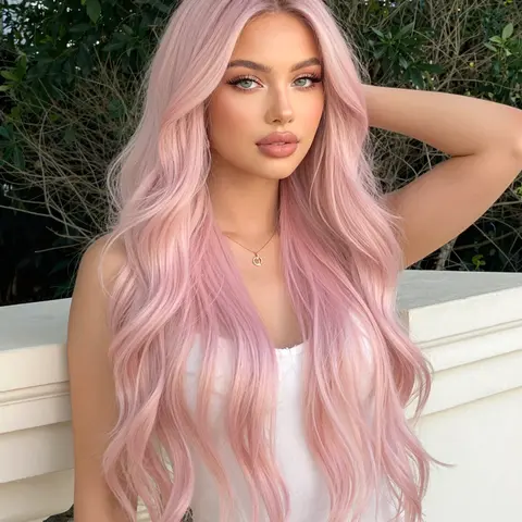 24-Inch Long Wavy Texture Synthetic Full Machine Wig, Natural Wave Wig, Natural Full Headpiece, Light Hair Color, Perfect for Women, Ideal for Events and Music Festivals, Fashion Fluffy Wigs