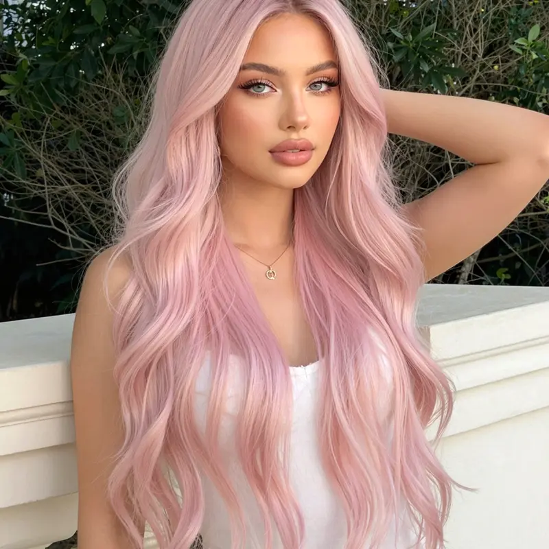 24-Inch Long Wavy Texture Synthetic Full Machine Wig, Natural Wave Wig, Natural Full Headpiece, Light Hair Color, Perfect for Women, Ideal for Events and Music Festivals, Fashion Fluffy Wigs