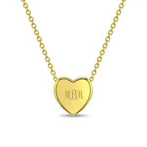 Tiny Monogram Heart Toddler / Kids / Girls Pendant/Necklace Engravable - 14k Gold Over Sterling Silver