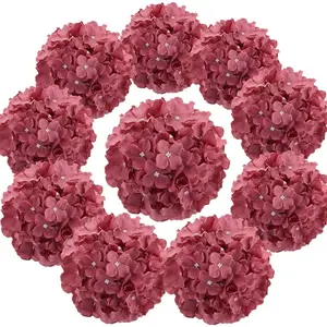Silk Hydrangea Heads Artificial Flowers Heads with Stems for Home Wedding Decor,Pack of 10