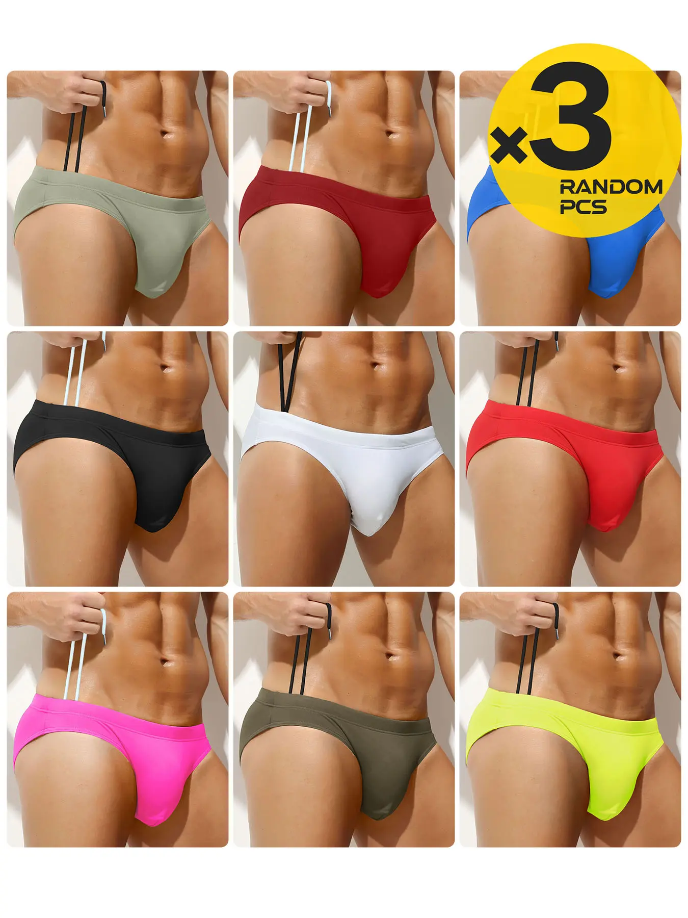 2/3/4 Pack Random Color Men's Solid Color Drawstring Bikini Briefs Minimalist Fashion Active Butt-Lifting Stretch Breathable Quick-Dry Swimming for Beach Pool Home