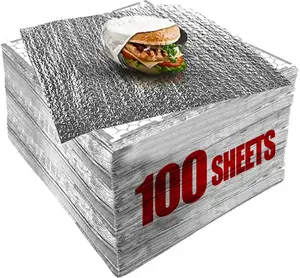 Heavy Duty Aluminum Foil Sheets 100 Pack, Pre-Cut Disposable Food Wraps for Sandwiches, Burgers, Burritos, BBQ and Hot or Cold Food