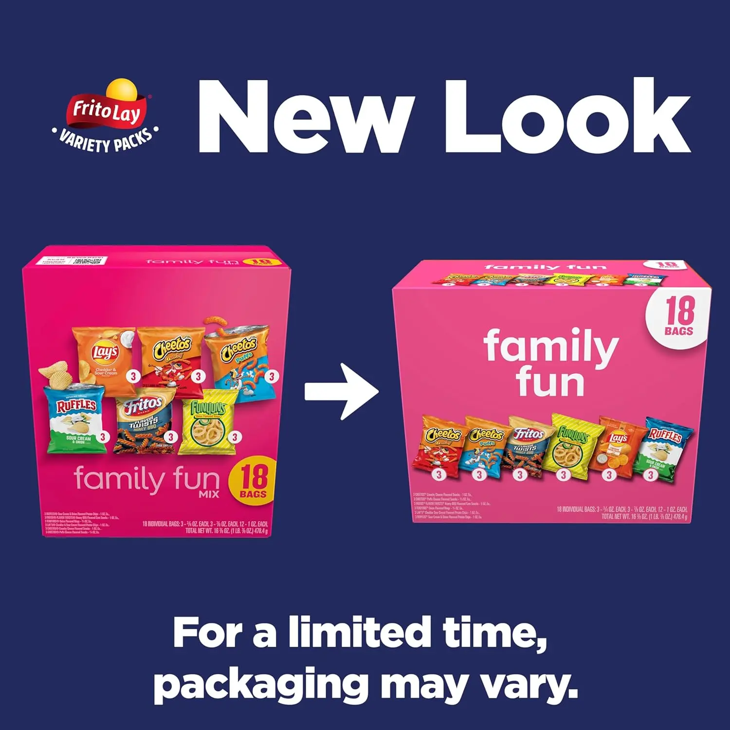Frito Lay Family Fun Variety Pack Snacks Chips, 18 Pack