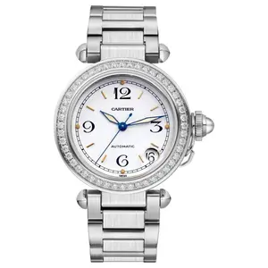 Cartier Pasha W31015M7 Stainless Steel Watch Custom Diamond Bezel WHP041229