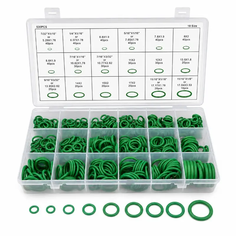 530Pcs Comprehensive Assorted Air Conditioning Compressor O-Ring Sealing Kit, 18 Sizes (Green) for Car Auto Vehicle Repair Hardware Parts
