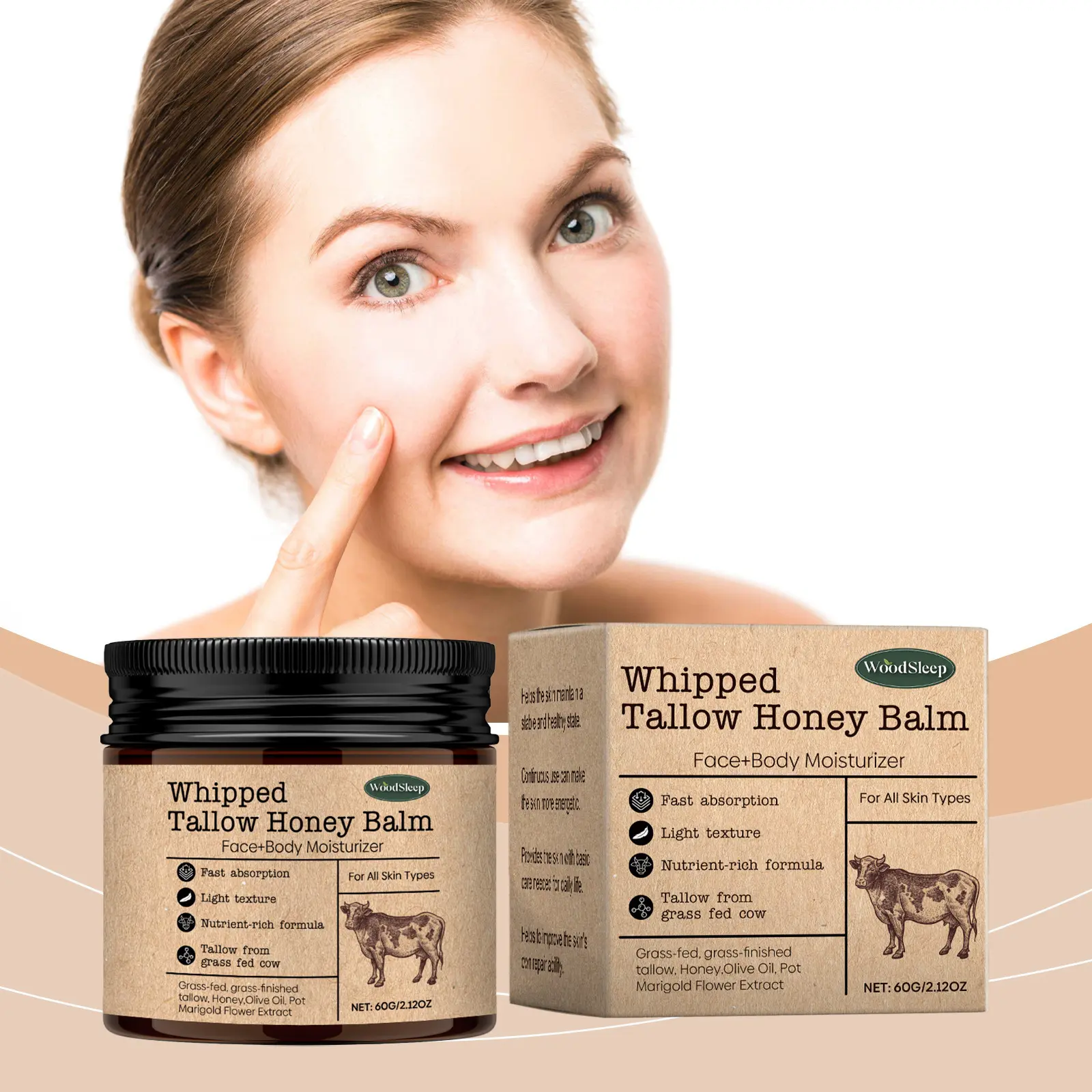 WoodSleep Tallow Creme Skin Moisturizer Acne Care Hydrates And Nourishes Skin Elasticity
