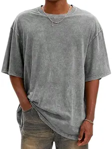 Men's heavyweight T-shirt cotton retro short sleeved top, skin friendly, breathable and comfortable for daily wear