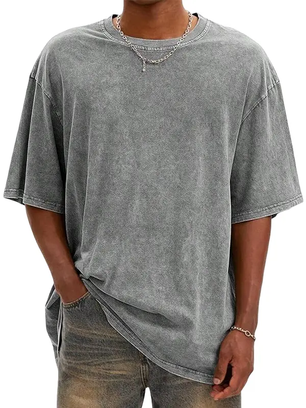 Men's Heavyweight Cotton Retro Short-Sleeve T-Shirt - Streetwear Casual Top, Skin-Friendly, Breathable, Comfortable Plain Menswear for Daily Wear