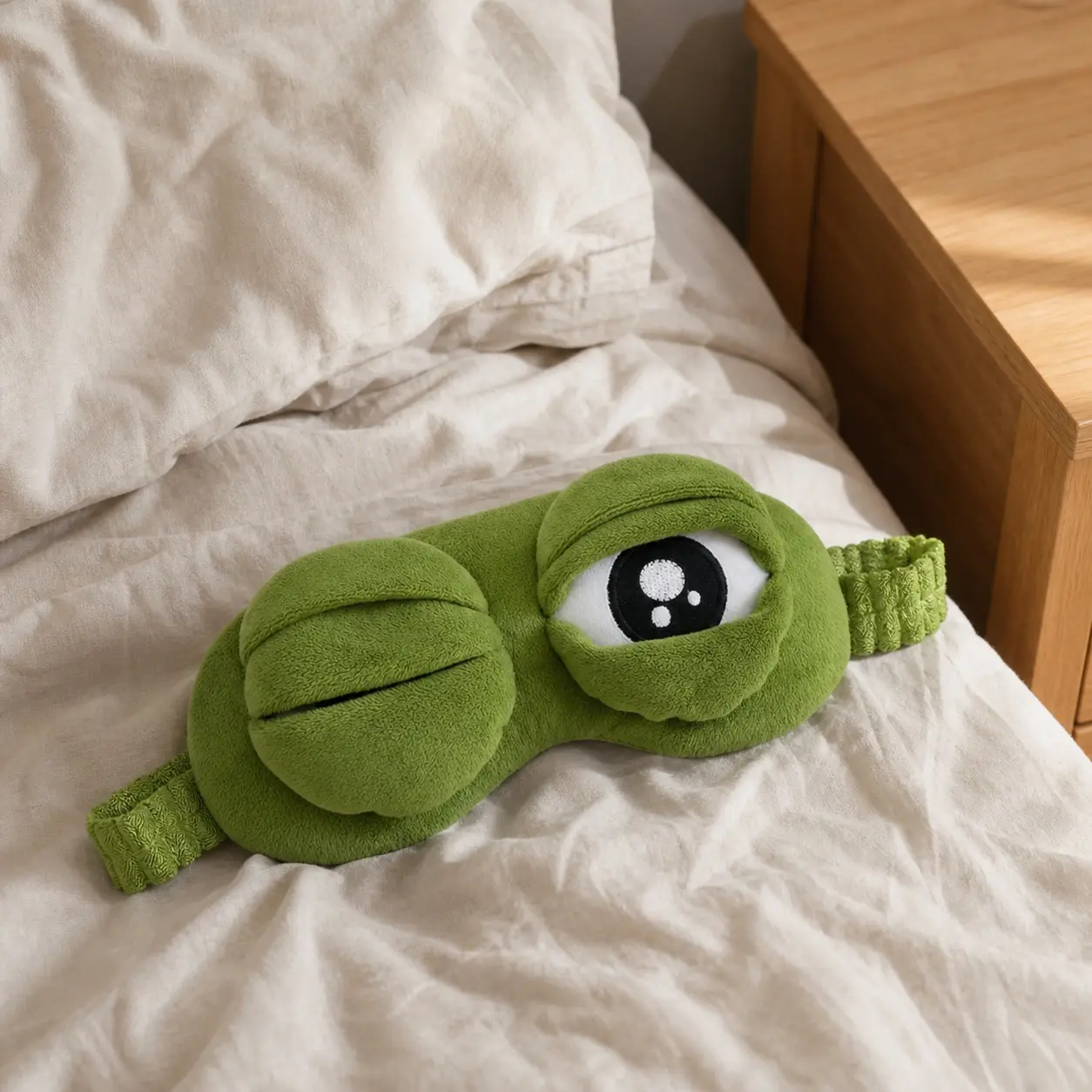 Funny Sad Frog Plush Sleep Mask, 2-in-1 Unisex Headband, Soft Cotton Lined Eye Cover for Bedtime Nap and Comfortable Wear, Soft Plush