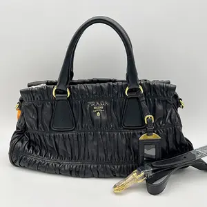 Pre-owned PRADA Nappa Leather Messenger Bags Nappa Gaufre Leather Top Handle Bag 2506042407
