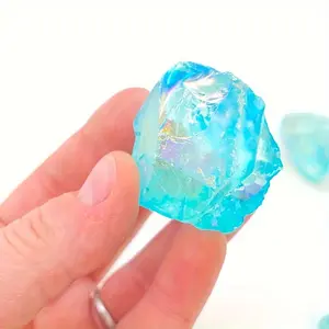 Raw Aqua Aura Quartz Crystal, 1/2 Counts Rough Aqua Aura Quartz Stone, Raw Blue Quartz, Home Decor, Ornaments Decor