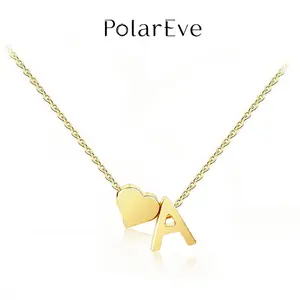 PolarEve Tiny Initial Necklaces Golden Heart Letter A-Z Dainty Heart Name Necklace Personalized Initial Tag Pendant for Women Girls Christmas Gifts