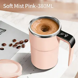 Smart Temperature-Sensing Magnetic Automatic Stirring Mug with USB Rechargeable Temperature Display for Coffee Tea Hot Chocolate and Milk Ideal for Office Kitchen or Travel