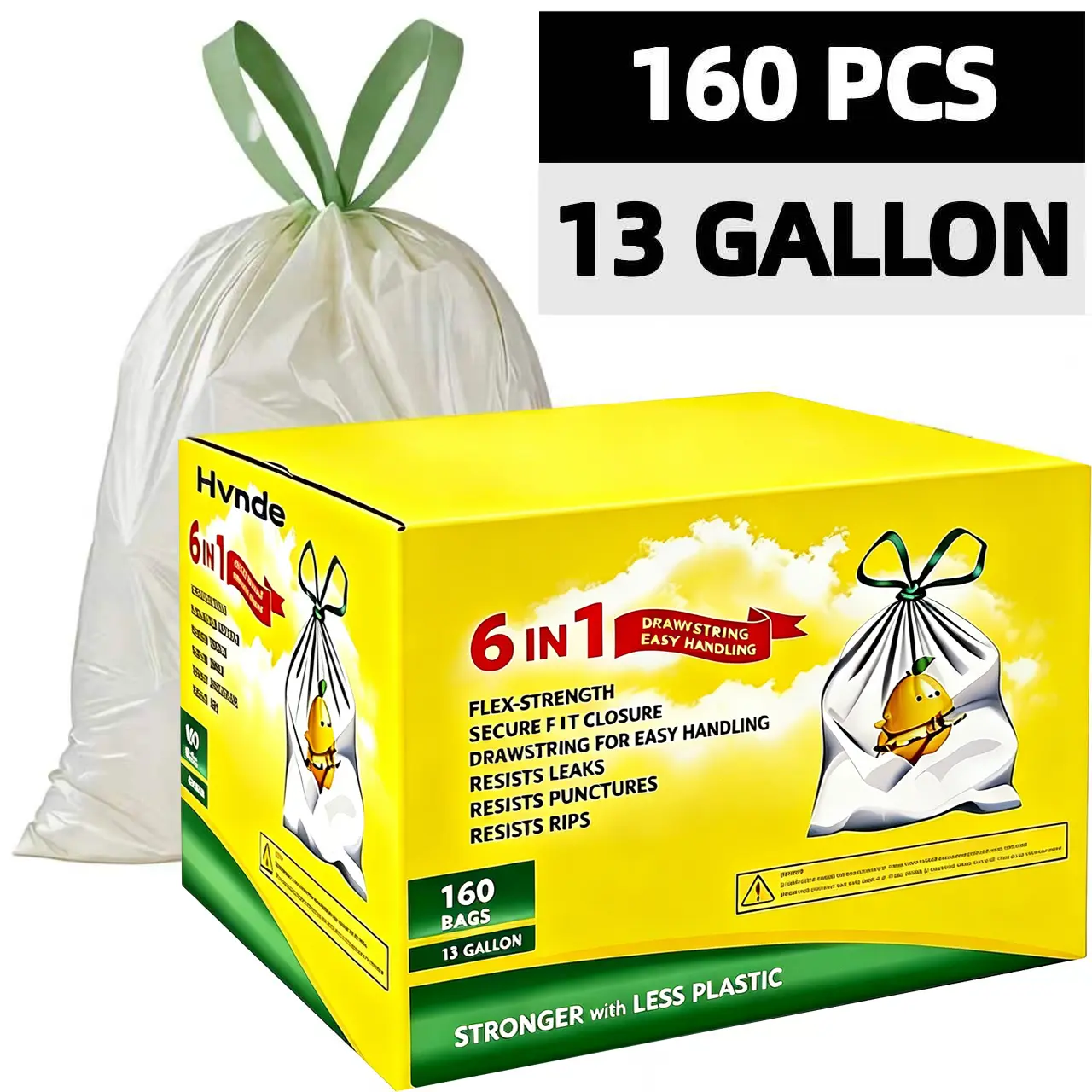 Ultra Strong 13 Gallon Trash Bags, Tall Kitchen Trash Bags 13 Gallon Size, Resist Leaks, Punctures, and Rips Drawstring Trashbags Trashbags