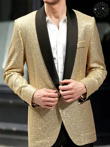 Men's Solid Color Sequin Jacket, Perfect for Parties, Ballroom Dances, Disco Events, Clubbing, Stylish Outerwear for Special Occasions