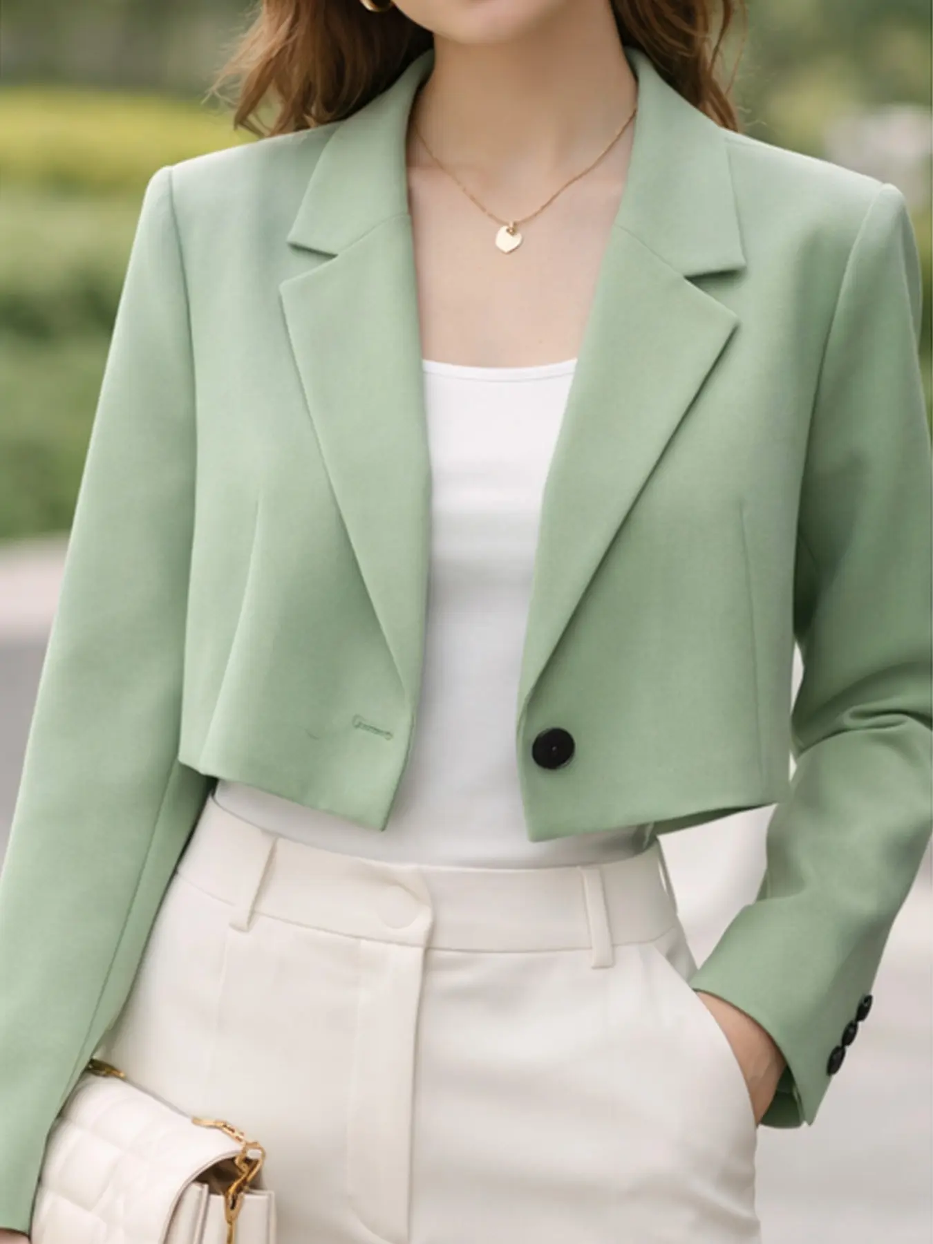 VERNOLA Women's Blazer, Elegant Vintage Cropped Single-Button Jacket in Structured Fabric for Business Casual Office Wear, Fitted