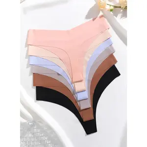 Seamless Thongs for Women No Show V-Waisted Invisible Sexy Panties Tangas Thong Underwear Women, 6 Pack