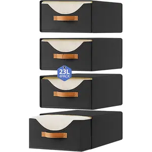 4pcs 16.5 Inch Closet Drawer Set, Large Clothes Storage Box, Push-Style Organizer with Transparent Window, Foldable Stackable Boxes, Closet Organizers