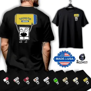 Funny Doodlebob Twisted Tea Unisex T-Shirt - Black Crewneck Casual Tee with Graphic Design Featuring Doodlebob Character for Men and Women