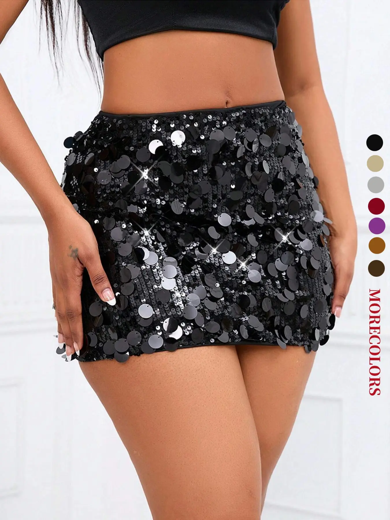 Women's Glitter Sequins High Waist Elastic Waist Mini Skirt, Fashionable Culottes for Party Club Dating, Ladies Bottoms Womenswear for All Seasons