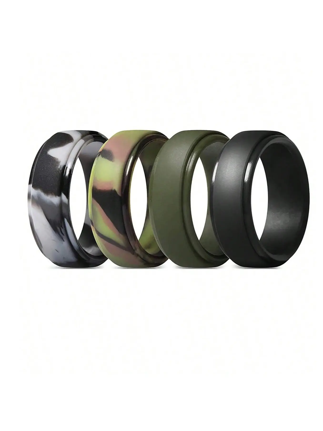 4 Pack Rubber Wedding Bands for Men, 8mm Hypoallergenic Men's Silicone Jewelry Rings for Him, Multi Colors Active Sport Fitness Size 7-14