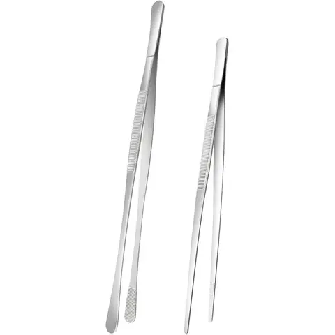 2Pcs Kitchen Tweezers Tongs, Long Handle Food Grippers for Cooking and Plating, Stainless Steel Culinary Tongs (12"Round Tip + 8"Point Tip Sets) Utensils