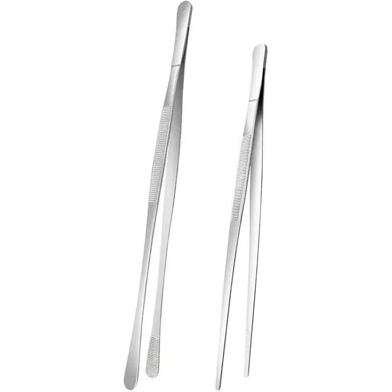 2Pcs Kitchen Tweezers Tongs, Long Handle Food Grippers for Cooking and Plating, Stainless Steel Culinary Tongs (12"Round Tip + 8"Point Tip Sets) Utensils