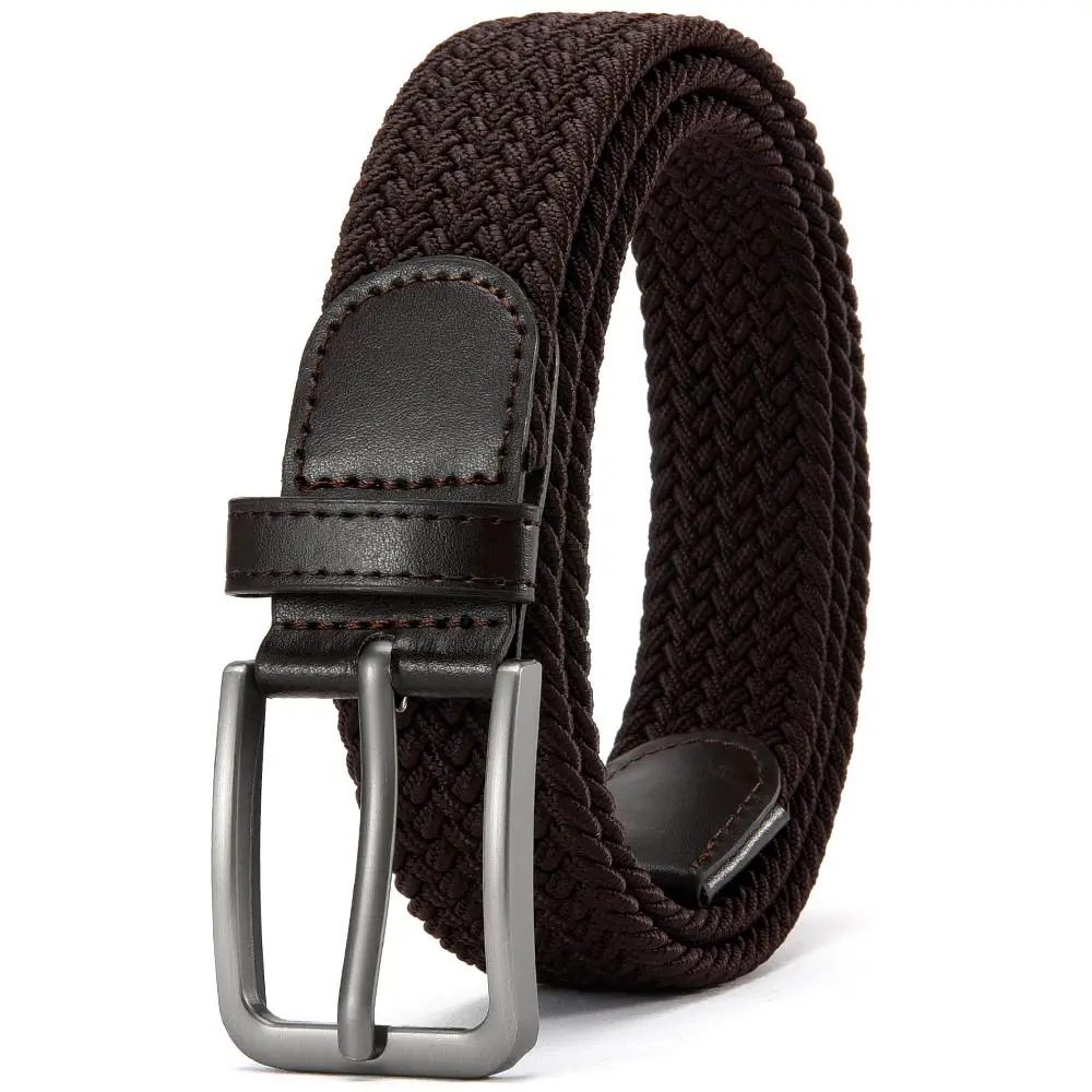 Male Woven Braided Heavy Duty Belt for Men, Classic Rectangular Frame Buckle, Adjustable Elastic Stretch, Durable Versatile for Casual Everyday Outings, Relaxed Comfortable Fit Ideal Gift for Valentine's Day
