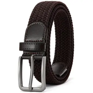 Men’s woven braided belt with a classic rectangular adjustable buckle featuring an elastic stretch feel; this belt is durable and versatile for casual wear, perfect for everyday outings. Its relaxed style and comfortable fit make it an ideal gift for Vale