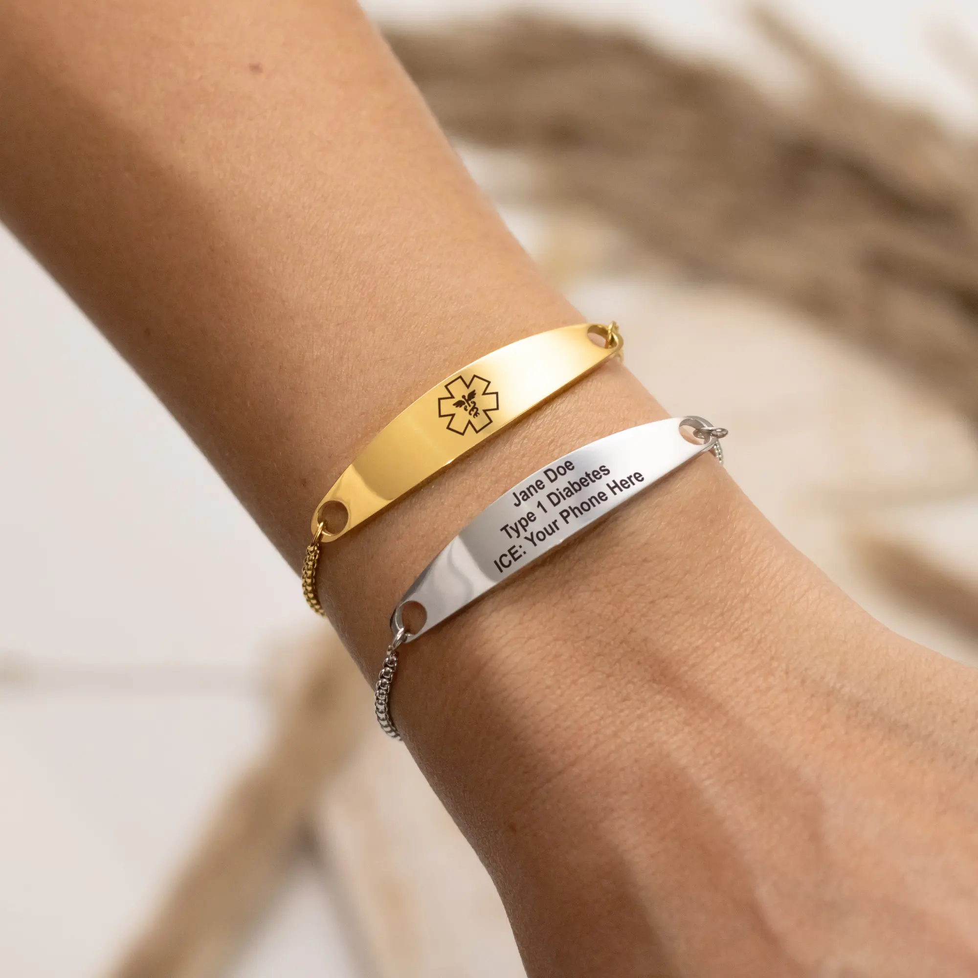 Custom Adjustable Medical ID Emergency Chain Bracelet - Customizable Design