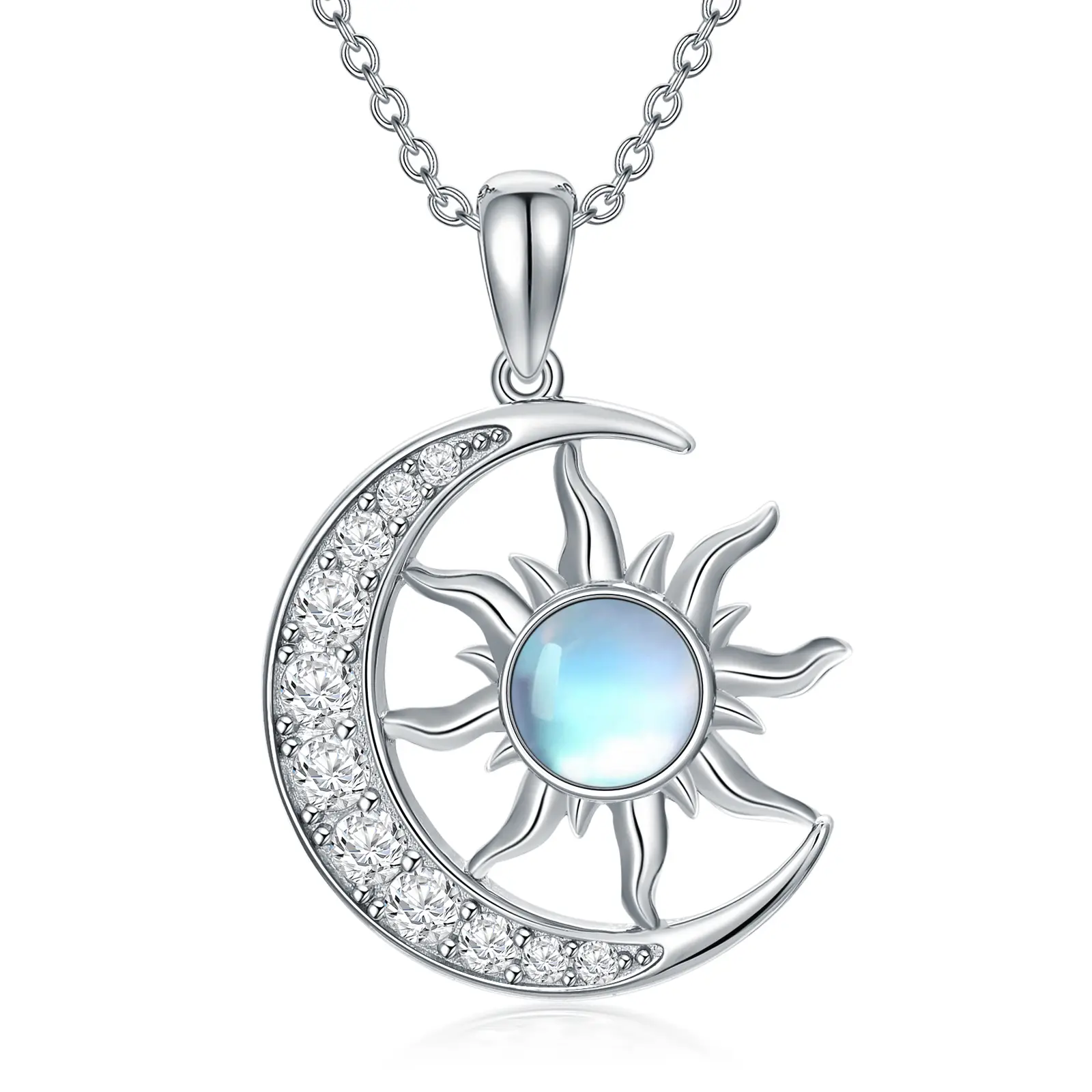 Sun and Moon Pendant Necklace with Moonstone, 925 Sterling Silver Witches Protection Jewerly,  Perfect Energy Gift for Women Girls