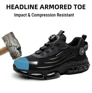 Men's Breathable Mesh Work Sneakers Durable Anti-Slip Safety Shoes with Steel Toe Protection Comfort Fit for All Seasons Casual Striped Design Elastic Closure Non-Slip EVA Sole Outdoorfun Fathersdaygift non slip work shoes steel toe shoes - Worker