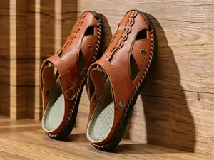 Unisex 2-in-1 Leather Casual Sports Slides Sandals - Women's Breathable Hole Footwear for Sports, Outdoor Use