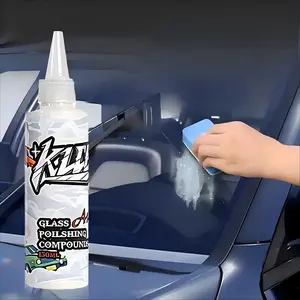 Cleaner Glass Polish Compound Oil Film Remover Streak-Free High Gloss Glass Cleaner Watermark Heavy Stain Remover for Car Windows and Mirrors 1 Bottle 150ml with 1 Sponge Applicator Car Care Products