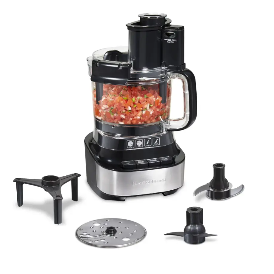 Hamilton Beach Stack & Snap 10-Cup Food Processor, 500 W, 2-Speed with Pulse, Extra-Large Chute and Bowl Scraper, Black