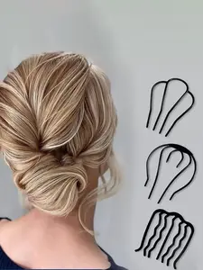 3pcs Minimalist Casual Plain Titanium Alloy U-shaped Hair Pin, Hair Clip, Hair Accessories Set For Women For Daily Used