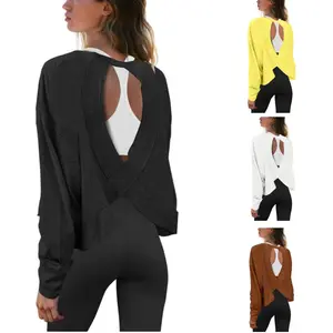 Naeduo Women's Long Sleeve Open Back Sports T-Shirt – Casual Yoga, Running & Workout Top, Y2K Style