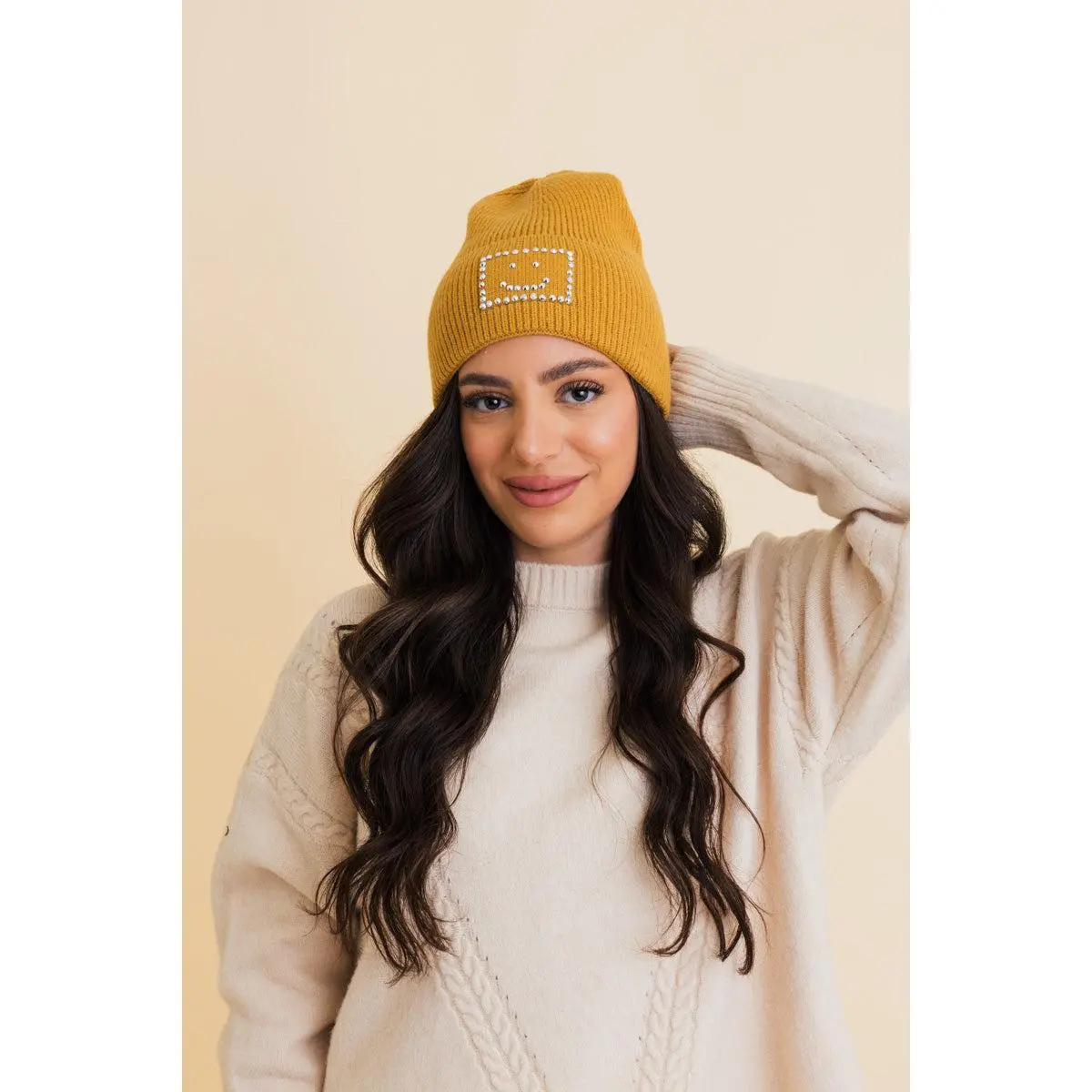 Square Sparkle Smiles Ribbed Beanie