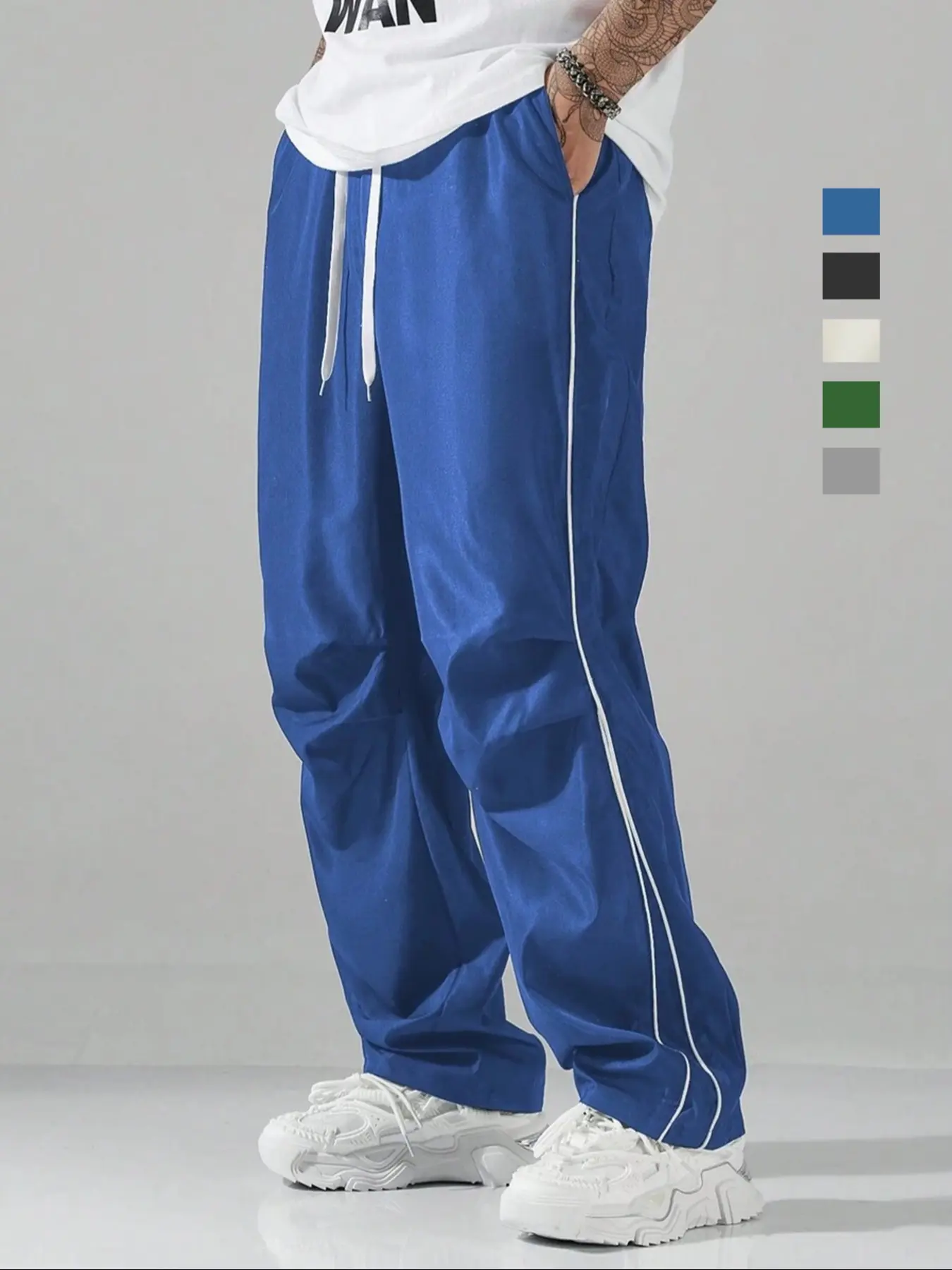Men's Fashion Reflective Striped Casual Straight Leg Pants, Street Style Retro Function Jogger Pants, Loose Fit Sports Leisure Trousers, Jogging Pants