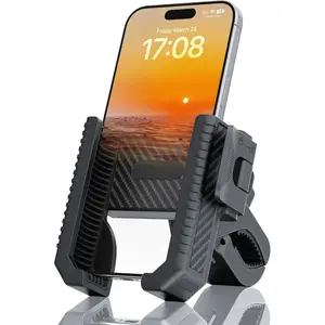 Phone Mount for Bike and Motorcycle, Phone Holder with Non-Blocking Camera Feature, Motorcycle Handlebar Cell Phone Clamp for iPhone 16, iPhone 15 Pro Max/Plus, iPhone 14, Samsung S9, S10 and More 4.5" to 7" Phones